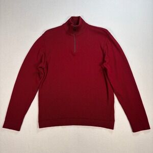 Zegna Sport 1/4 Zip Mens XS Red 100% Wool Knit Italy Made *HOLE Pullover Sweater